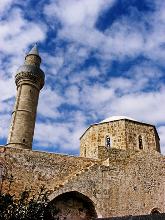 Mosques style chruch in Pafos Cyprus with a beautiful skyの写真素材