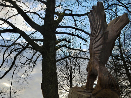 Wood Sculpture of a bird in Rhyddings Park Oswaldtwistle Lancashireのeditorial素材