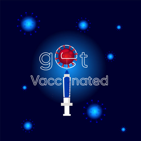 Vaccine to destroy corona virus with dark blue backgrounのイラスト素材