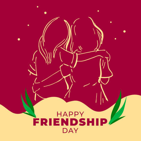 Poster of celebration of Friendship Day. In this poster, two girls meet each other and celebrate Friendship Day in outline format.のイラスト素材