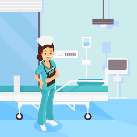 Cartoon design of Nurse standing in the Hospitalのイラスト素材
