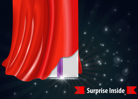 surprise gift box with red curtain design template- vector eps10のイラスト素材