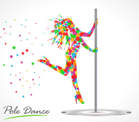 Silhouette of young beautiful woman dancing a striptease, pole danceのイラスト素材