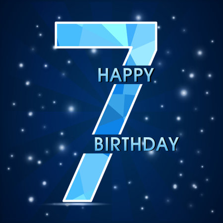 7  year birthday celebration golden label,decorative polygon golden emblem - vector illustrationのイラスト素材