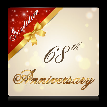 68 year anniversary celebration golden ribbon, decorative invitation card - vector eps10のイラスト素材