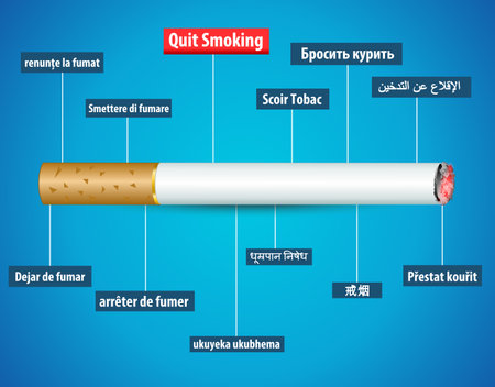quit smoking in different languages, no tobacco day poster background - vector eps10のイラスト素材