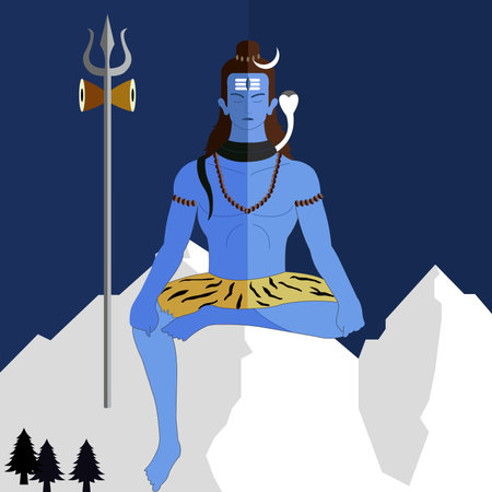 Hindu deity lord Shiva on a flat background, shiv jayanti vector eps-10のイラスト素材