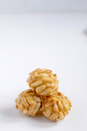 Panellets selective focus - typical catalan marzipan dessert for All Saints day called castanyadaの写真素材