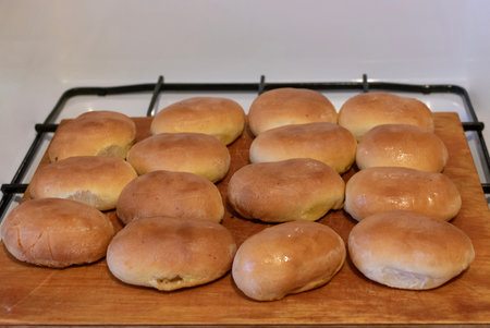 Fresh baked homemade traditional russian pies pirozhki, close-up, selective focus