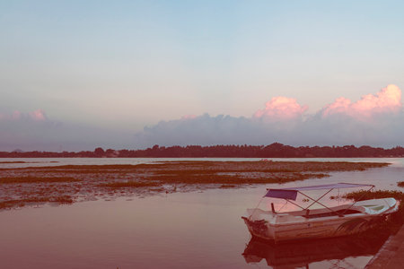 Sunset or sunrise on Tissa lake, travel destination, Sri lankaの写真素材