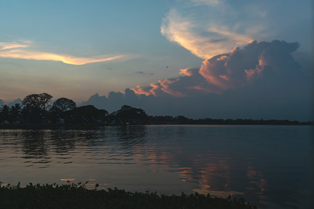 Sunset or sunrise on Tissa lake, travel destination, Sri lankaの写真素材