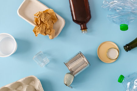 Environmental conservation concept - garbage prepared for recycling, cardboard, plastic, metal,...