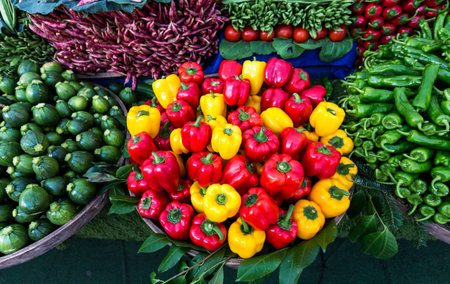 Yellow and red peppers on the market in The Middle East