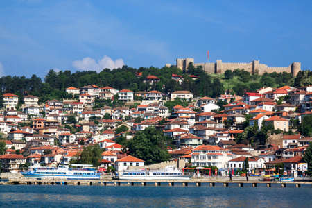 Ohrid is on coast lake Ohri in Macedoniaのeditorial素材