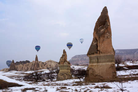 Hot air balloons flying in Cappadocia,Turkeyのeditorial素材
