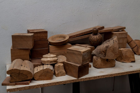 pieces of wood waiting for the latheの写真素材