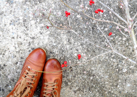 Boots and Dogwood branches