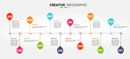Timeline for 12 months, 1 year, Timeline infographics design vector and Presentation business can be used for Business concept with 12 options, steps or processes.のイラスト素材