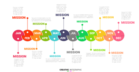 Timeline presentation for 12 months, 1 year, Timeline info-graphics design vector and -presentation business. Can be used for business concept with 12 options, steps or processes.のイラスト素材