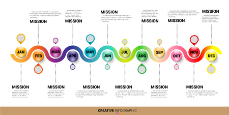 Timeline 12 month , 1 year, colorful. Infographic template.のイラスト素材