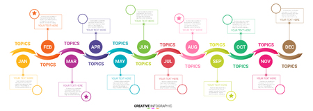 Presentation timeline for 12 months, 1 year, Timeline infographics design vector and Presentation business can be used for Business concept with 12 options, steps or processes.のイラスト素材