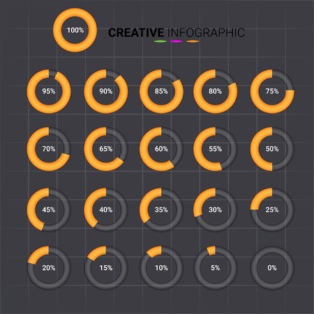 Circle orange Diagram Pie Charts Infographic Elements. Vector illustrationのイラスト素材