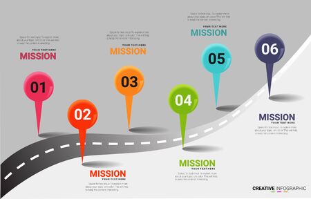 Infographic template with numbers six option can be used for workflow layout, diagram, number step up options.のイラスト素材