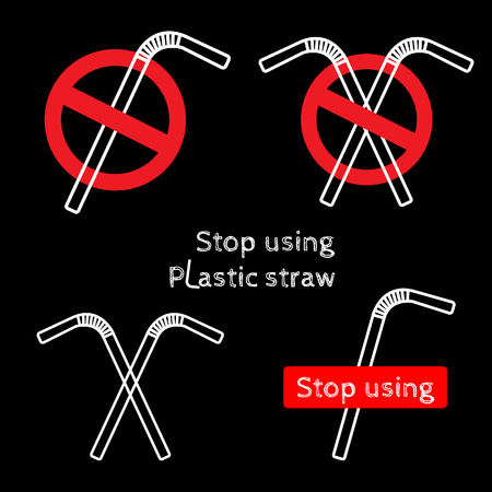 Stop using Plastic straws, Stop plastic pollution on sea, the refusal of disposable plastic drinking straws, vector illustration.のイラスト素材