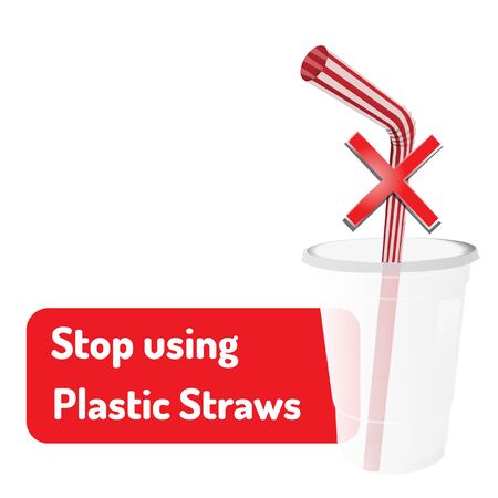 Stop using Plastic straws, Stop plastic pollution on sea, the refusal of disposable plastic drinking straws, vector illustration.のイラスト素材