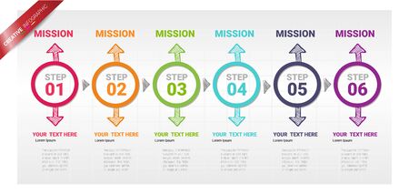 Infographic template with numbers 6 option can be used for workflow layout, diagram, number step up options.のイラスト素材