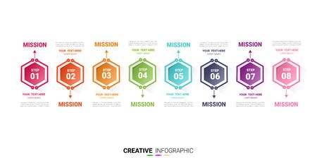 Infographic design template with numbers 8 option for Presentation infographic, Timeline infographics, steps or processes. Vector illustration.のイラスト素材