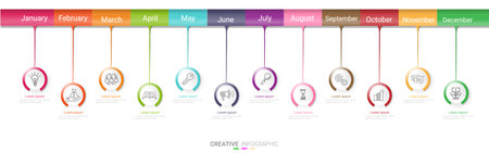 Time line, Timeline business for 12 months, 1 year, Timeline infographics design vector and Presentation business can be used for Business concept with 12 options, steps or processes.のイラスト素材