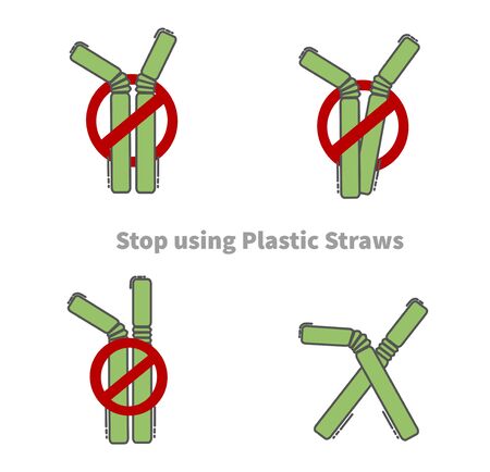 Stop using Plastic straws, Stop plastic pollution on sea, the refusal of disposable plastic drinking straws, vector illustration.のイラスト素材