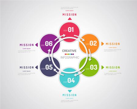 Circle infographics elements design with numbers 6 option, 6 step. can be used for workflow layout, diagram, number step up options.のイラスト素材
