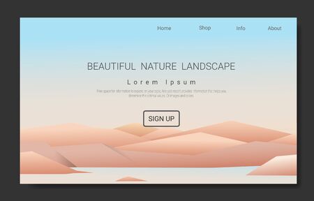 Landscape vector theme with hill, mountain, trees, clouds, and sky for the Landing page and Flat style Abstractのイラスト素材
