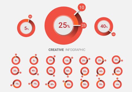 Set of circle percentage diagrams from 0 to 100 ready-to-use for web design, user interface (UI).のイラスト素材