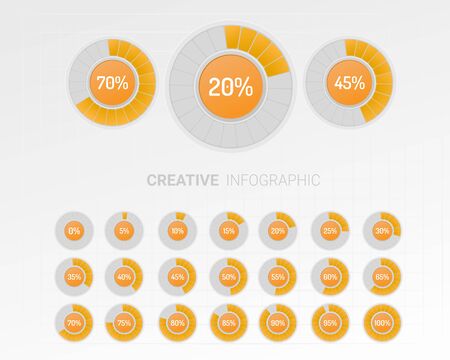 Set of circle percentage diagrams from 0 to 100 ready-to-use for web design, user interface (UI).のイラスト素材