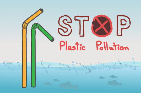 Stop using Plastic straws, Stop plastic pollution on sea, the refusal of disposable plastic drinking...