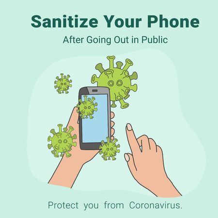 Clean phone, Sanitizer frequently to protect yourself from COVID-19, coronavirus. Vector illustration.のイラスト素材