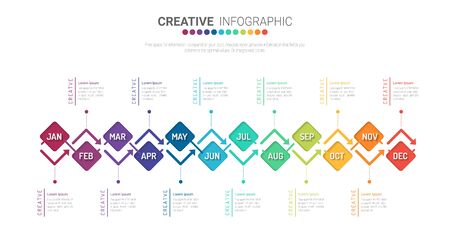 Year planner, 12 months, 1 year, Timeline infographics design vector and Presentation business can be used for Business concept with 12 options, steps or processes.のイラスト素材