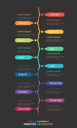 Presentation business infographic template for 12 months, 1 year, can be used for Business concept with 12 options, steps or processes.のイラスト素材