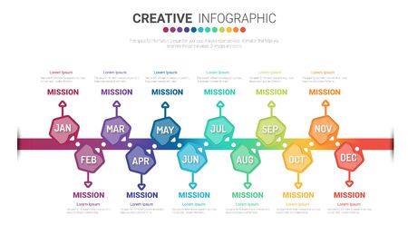 business can be used for Business concept with 12 options, steps or processes.  Timeline for 1 year, 12 months, infographics all month planner design and Presentation business can be used for Business concept with 12 options, steps or processes.のイラスト素材