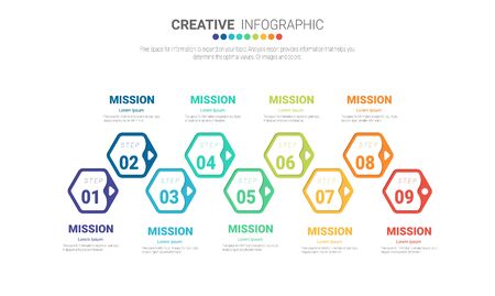 Presentation business infographic template, Abstract infographics number options template with 9 steps. Vector illustration.のイラスト素材