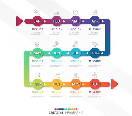 Presentation business infographic template for 12 months, 1 year, can be used for Business concept with 12 options, steps or processes.のイラスト素材