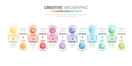 Presentation business infographic template for 12 months, 1 year, can be used for Business concept with 12 options, steps or processes.のイラスト素材