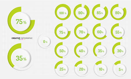 Set of circle percentage diagrams (meters) from 0 to 100 ready-to-use for web design. Vector illustration.のイラスト素材