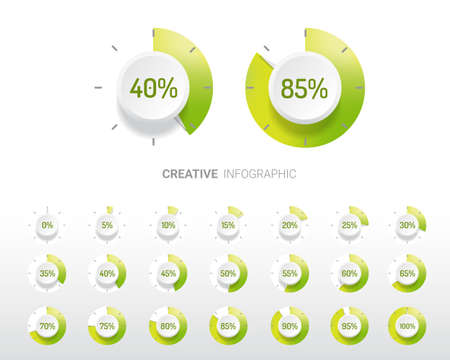 Infographic Elements Chart circle with indication of percentages, Green color diagrams.のイラスト素材