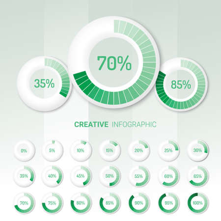 Set of circle percentage diagrams from 0 to 100 ready-to-use for web design, user interface (UI).のイラスト素材