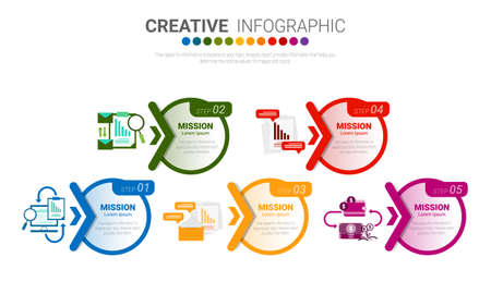 Presentation infographic template with 5 options, vector infographics design and marketing icons can be used for workflow layout, steps or processes.のイラスト素材