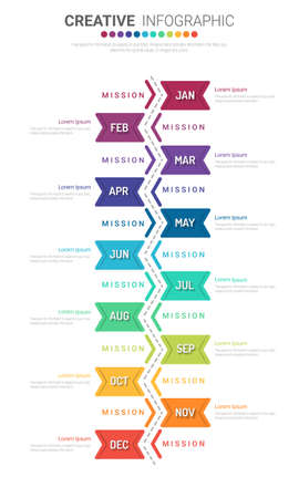 Timeline for 1 year, 12 months, infographics all month planner design and Presentation business can be used for Business concept with 12 options, steps or processes.のイラスト素材